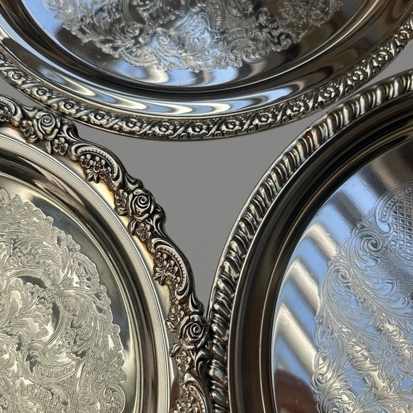 Vintage Oneida USA Leonard Silverplate Etched Serving Trays - Picture 2 of 9